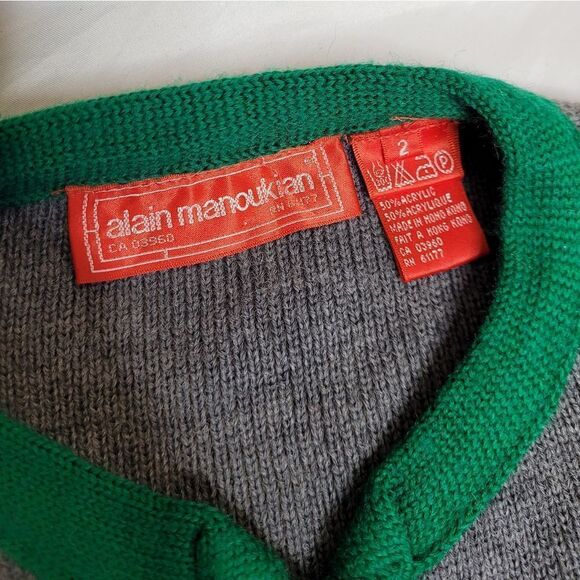 VINTAGE 80s gray embroidered poinsettia button up holiday‎ cardigan sweater M - Picture 3 of 7